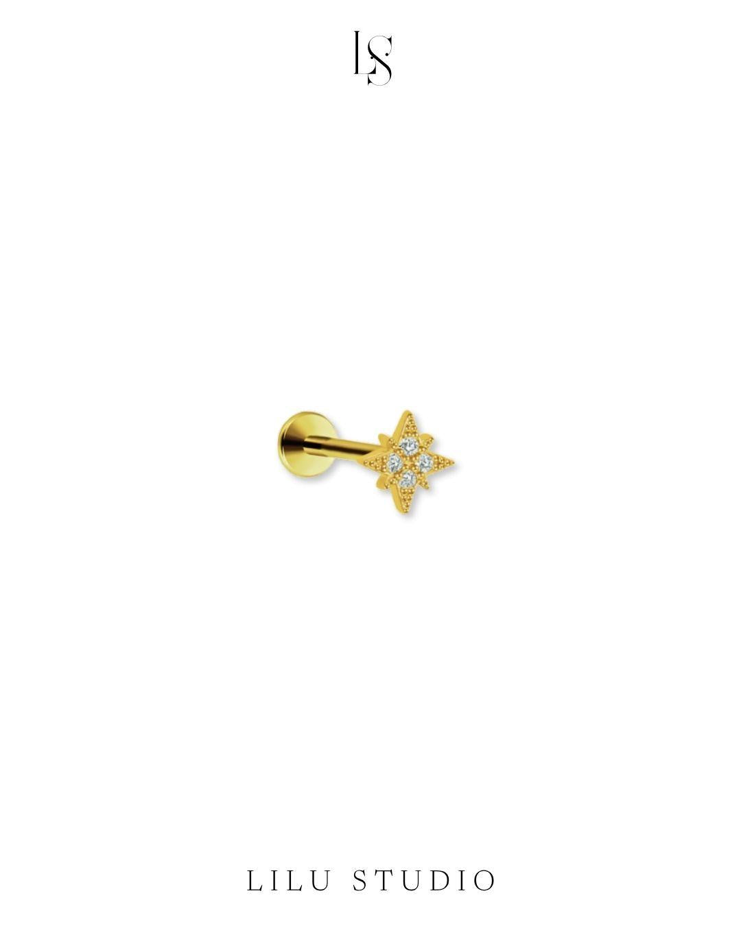 stjerne flatback piercing med zirkoner