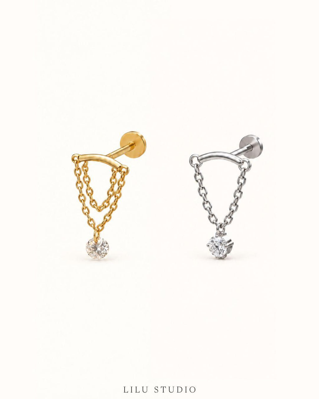 kædeørering flatback piercing med zirkon