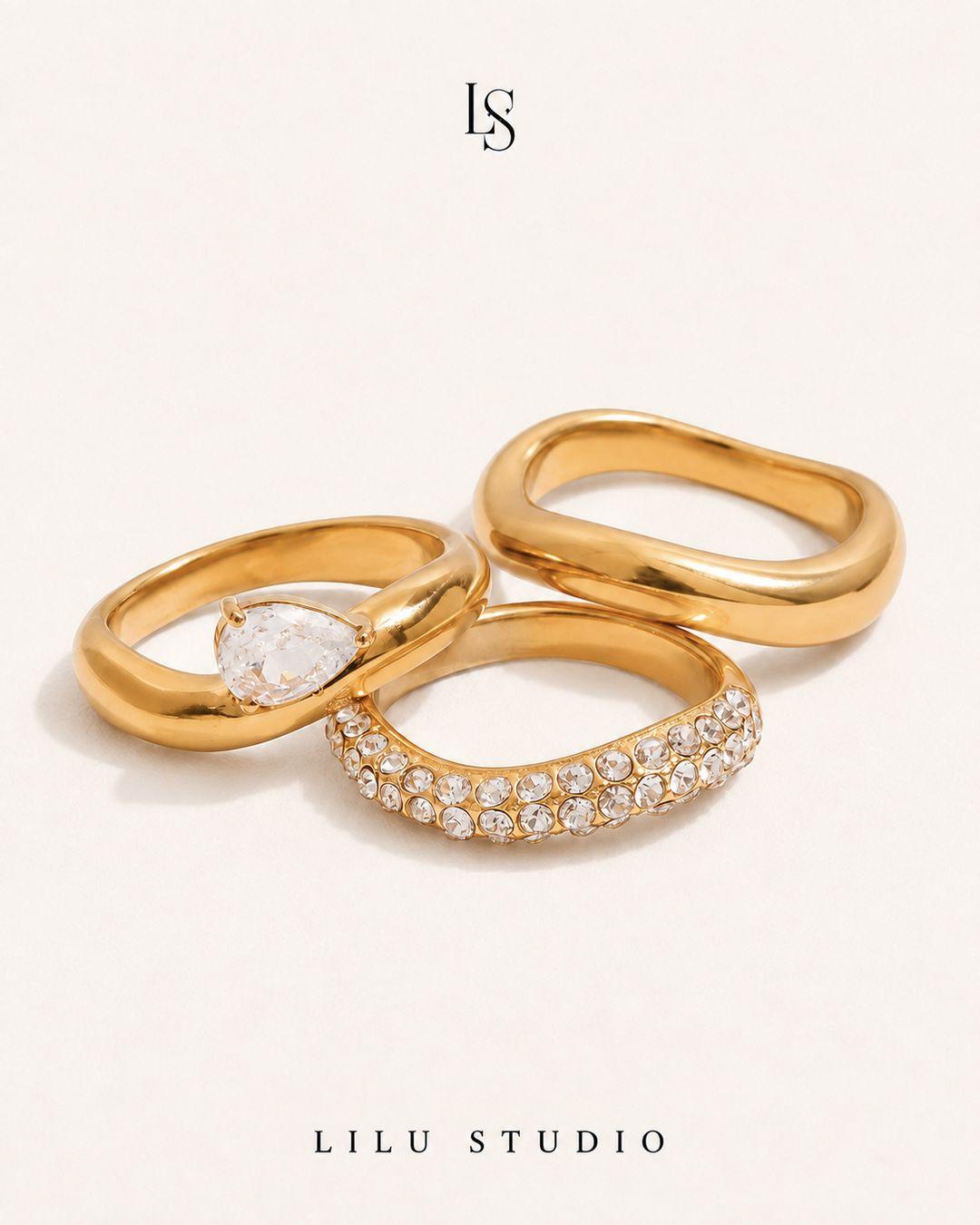 Ringsæt 3 stacking ringe forgyldte — Vesper