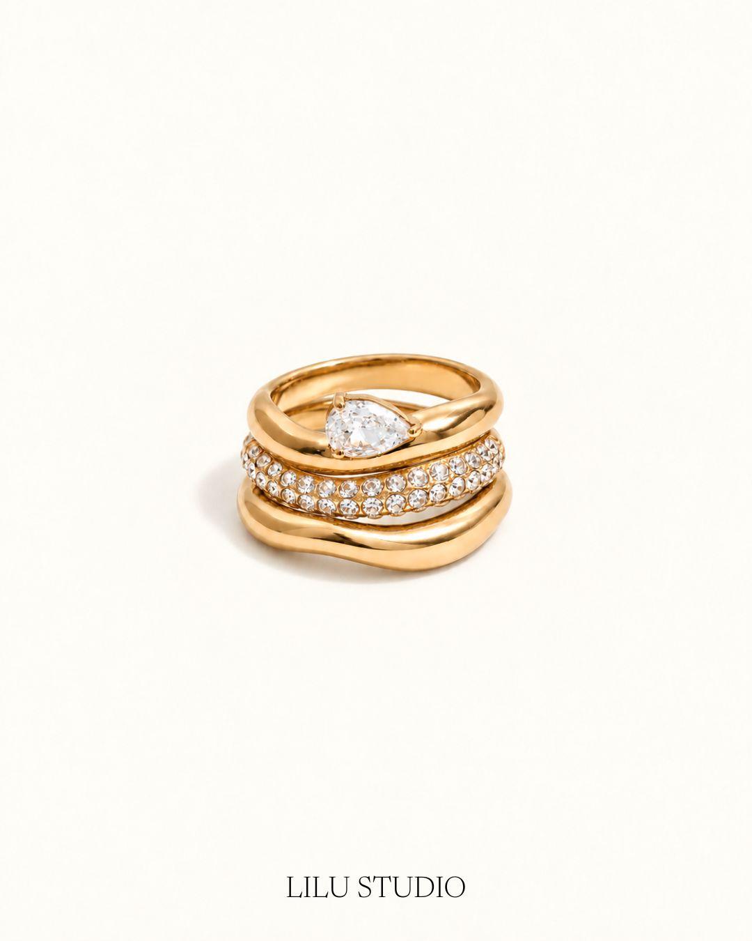Ringsæt 3 stacking ringe forgyldte — Vesper