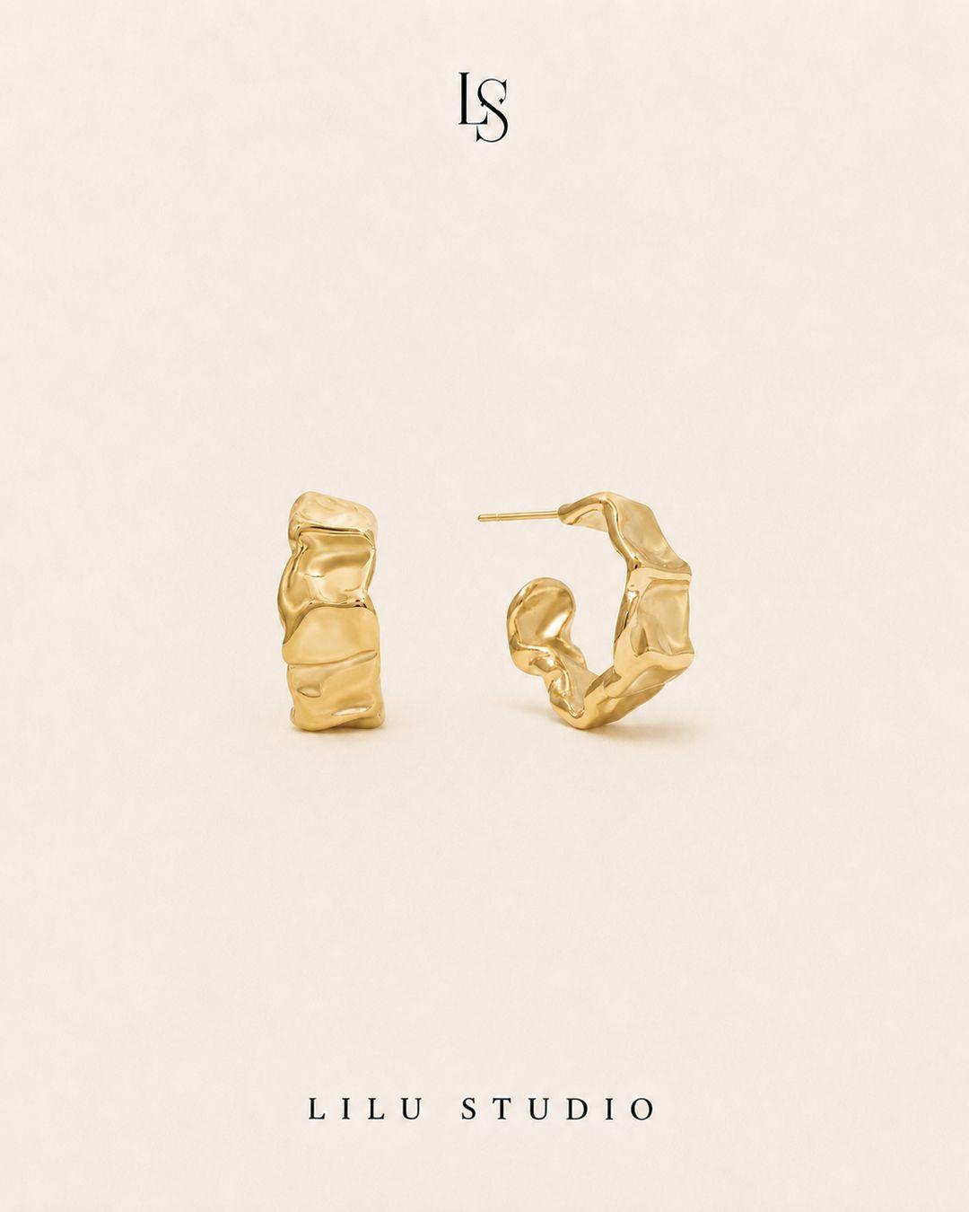 Øreringe lavatekstur hoop-studs forgyldt — Sylvia