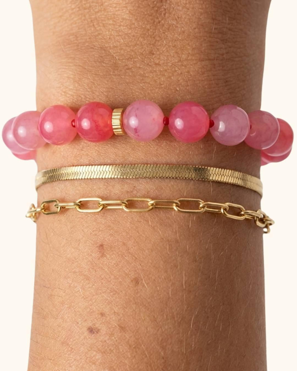 store lyserøde rosenquartz bubble armbånd