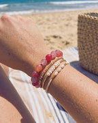 store lyserøde rosenquartz bubble armbånd