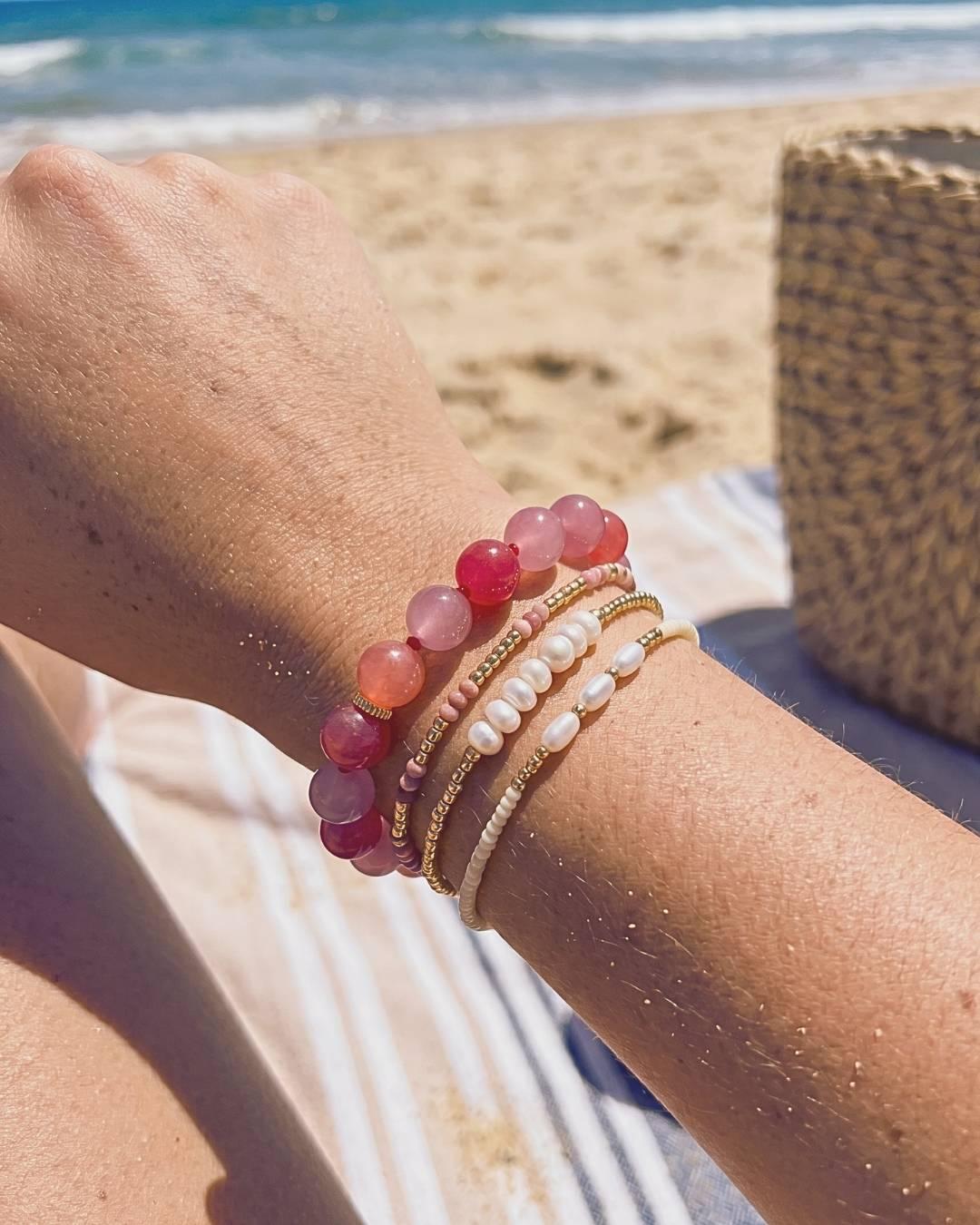 store lyserøde rosenquartz bubble armbånd