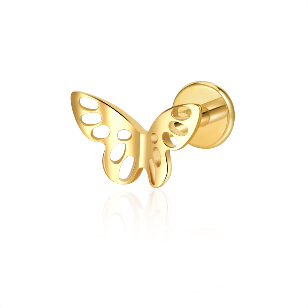 Aura sommerfugle-piercing med flat back i guld