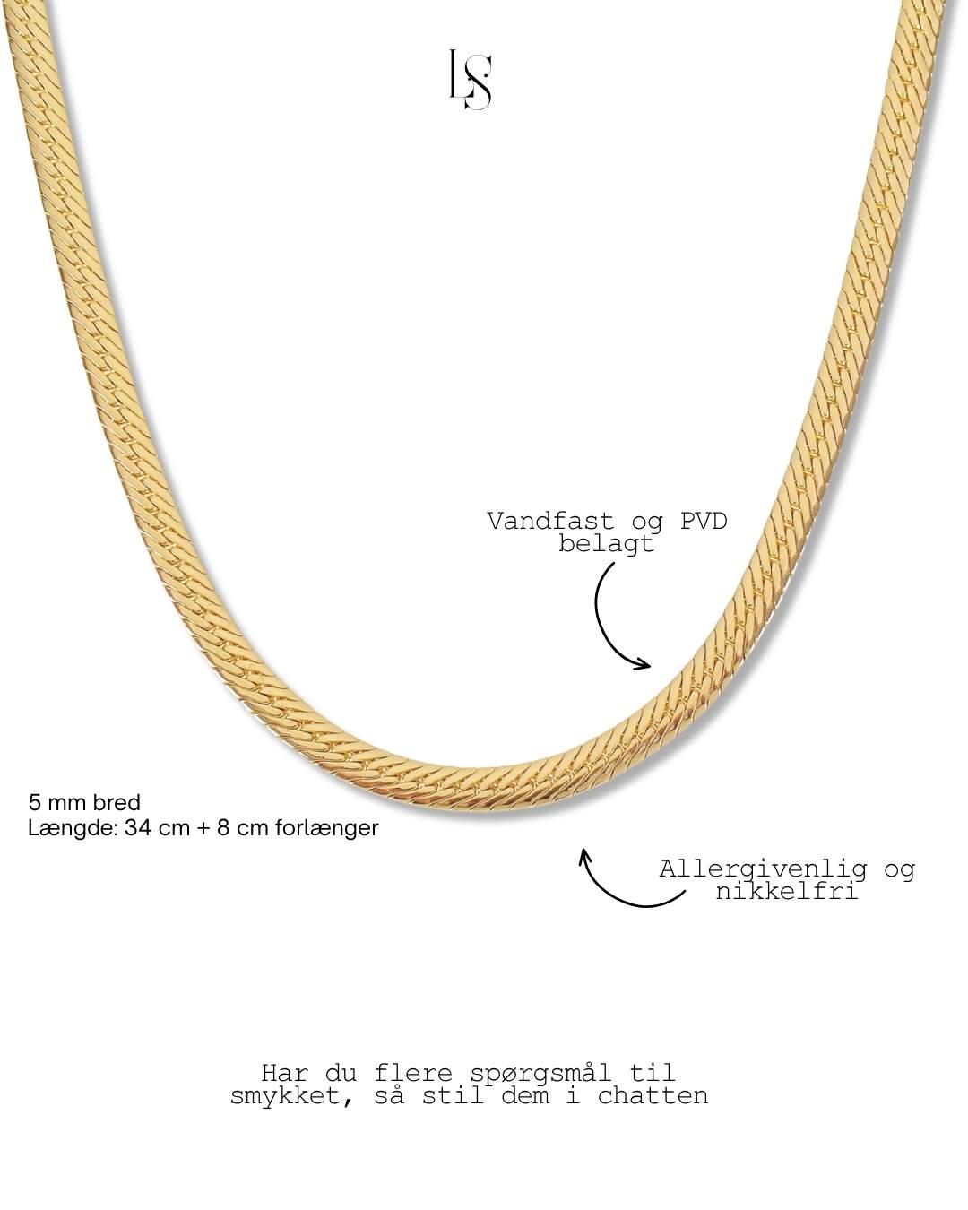 serena flat snake guldbelagt choker halskæde 5 mm bred