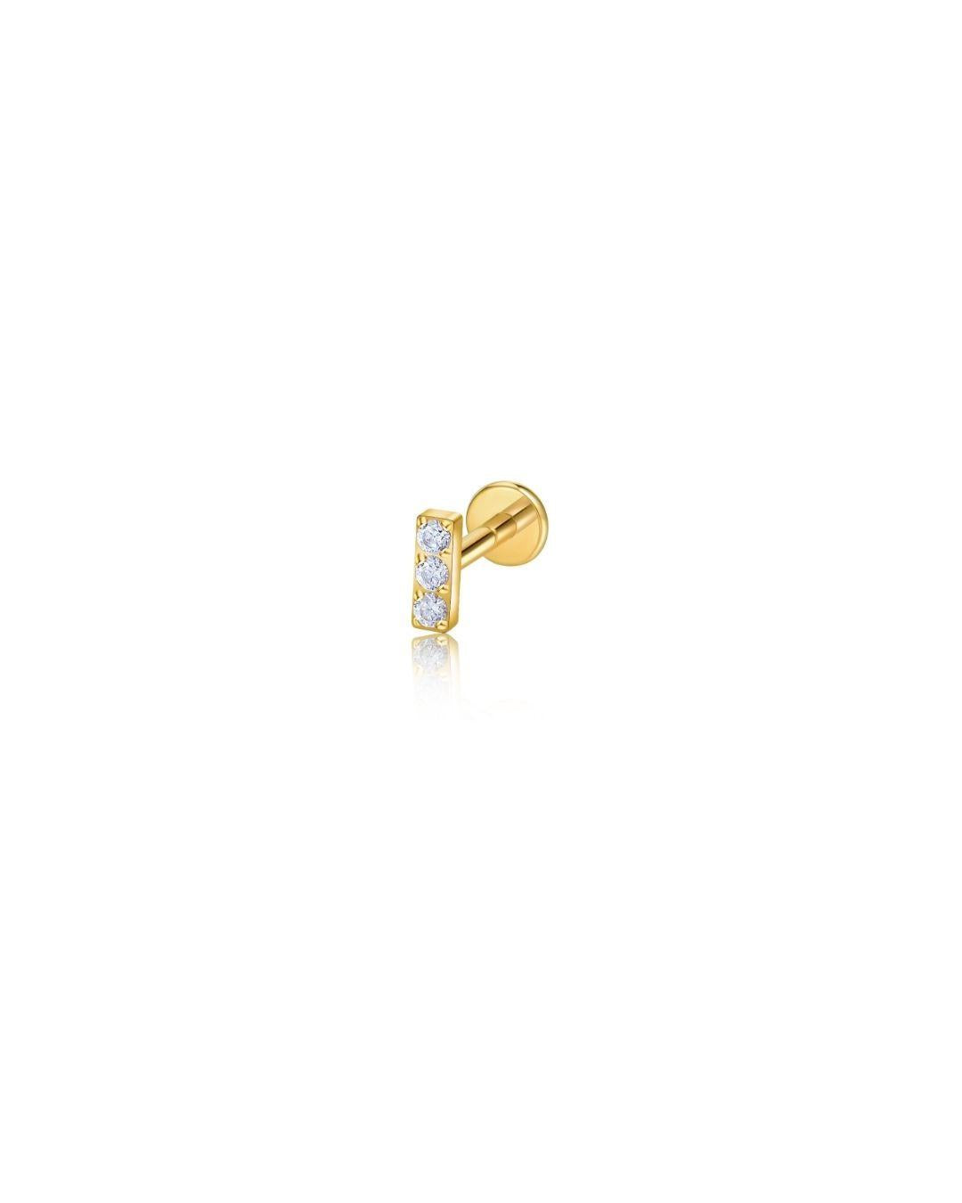 lux flatback ørering piercing bar med tre zirkoner guld