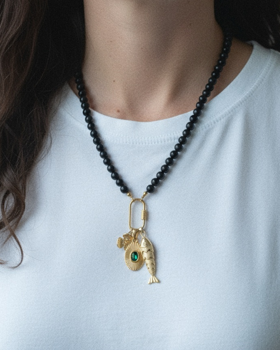 halskæde til vedhæng med sorte obsidian perler