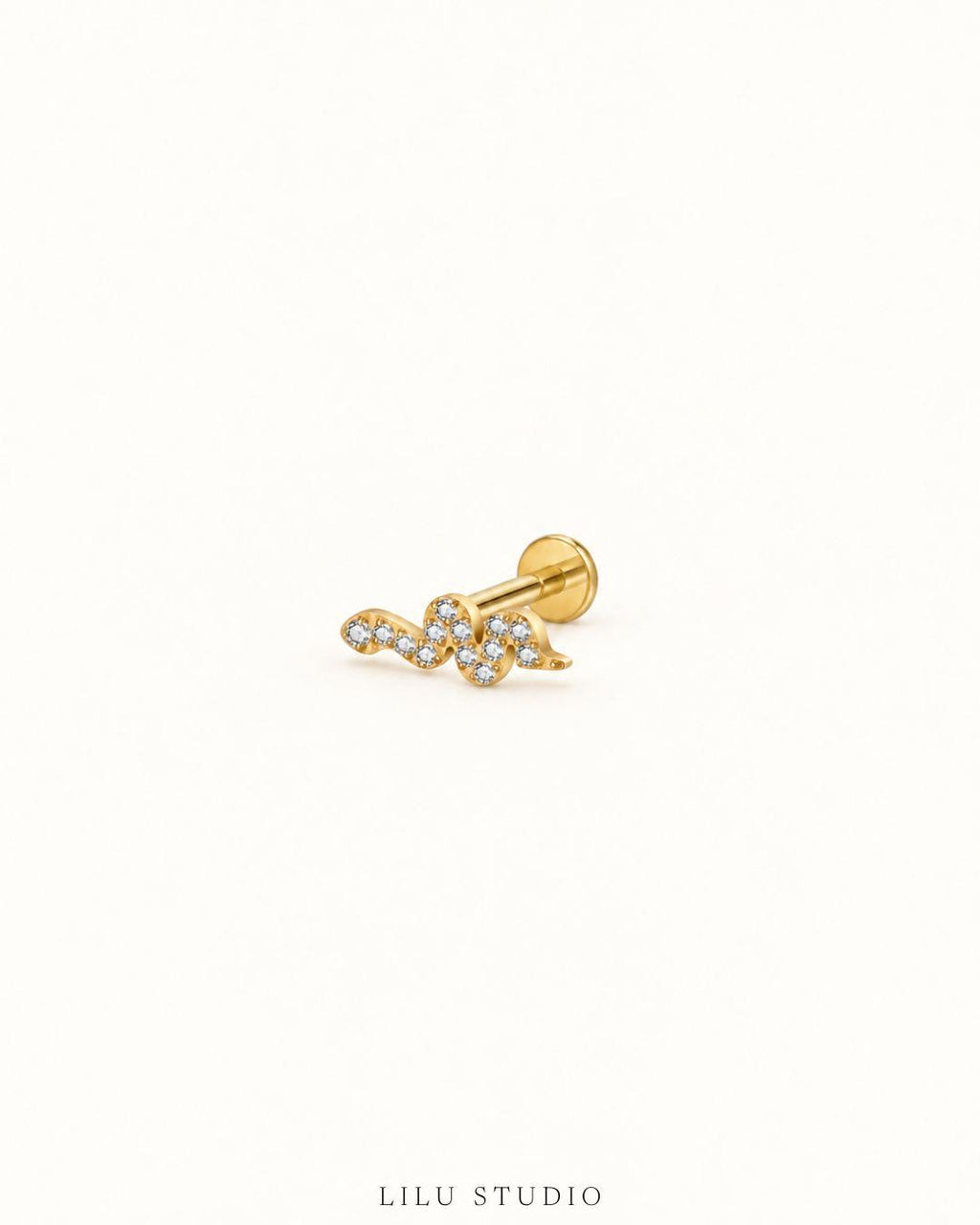 forgyldt slange flatback piercing med zirkoner