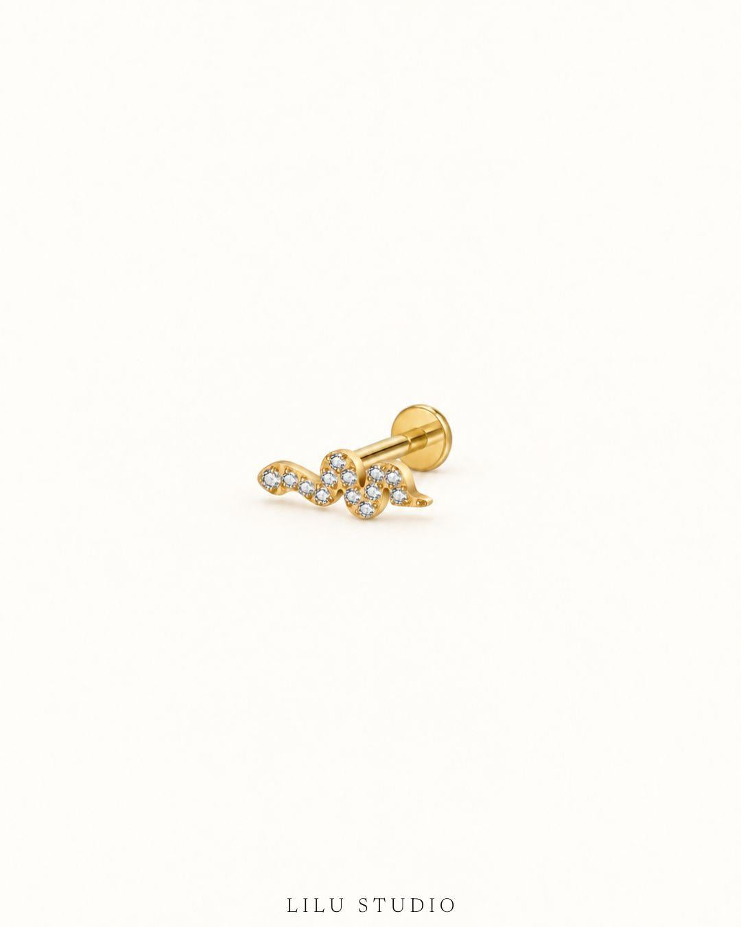 forgyldt slange flatback piercing med zirkoner