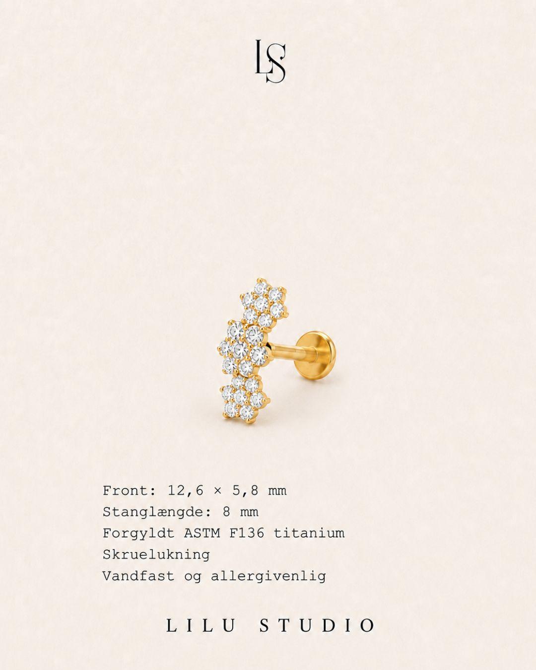flatback med 3 blomster med zirkoner forgyldt ørering