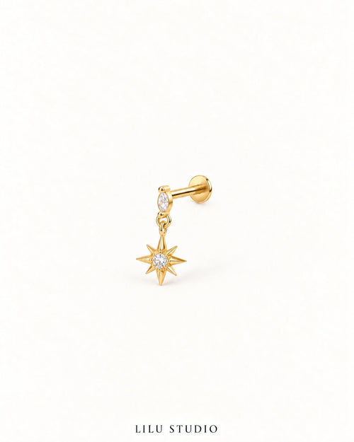 Piercing ørering flatback stjerne guldbelagt — Ani – forgyldt, packshot