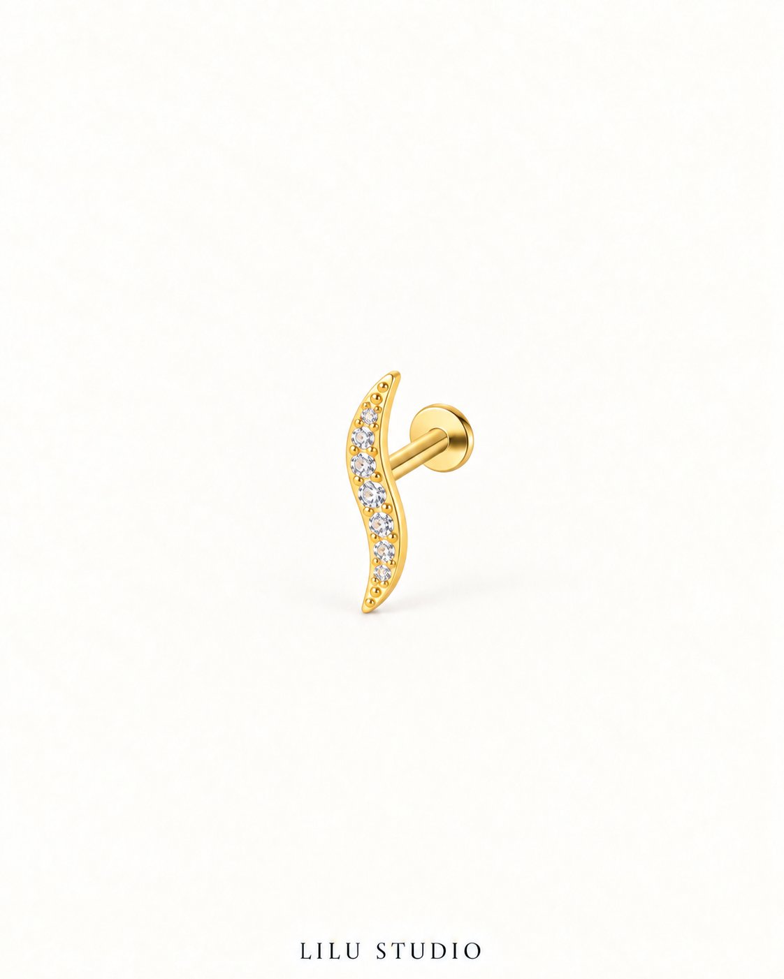 Piercing ørering flatback push pin bølge — Ava – forgyldt, packshot