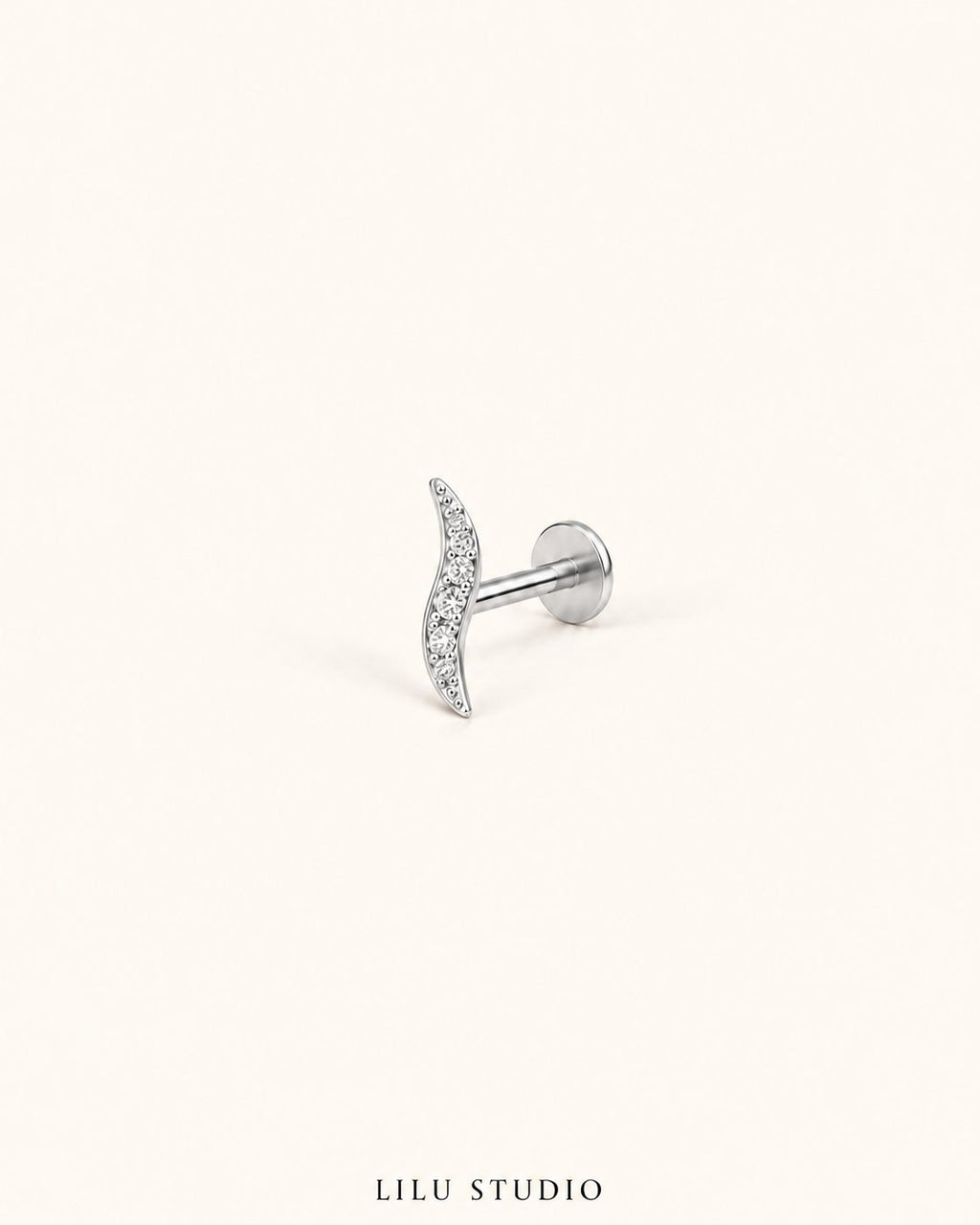 Piercing ørering flatback push pin bølge — Ava – sølvfarvet, packshot