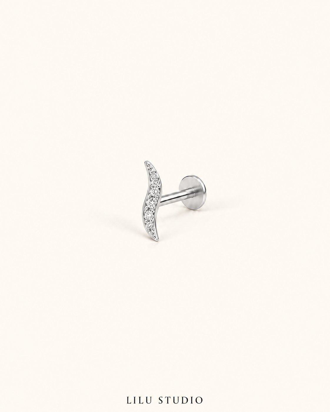 Piercing ørering flatback push pin bølge — Ava – sølvfarvet, packshot