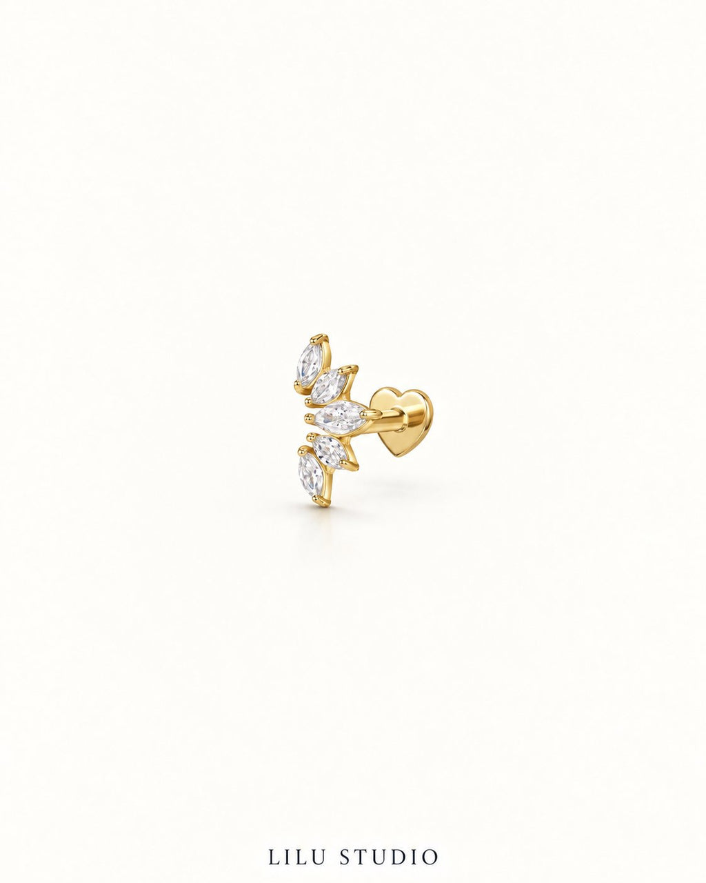 Piercing ørering marquise med zirkoner G23 titanium — Ayda – forgyldt, packshot