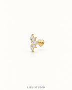 Piercing ørering marquise med zirkoner G23 titanium — Ayda – forgyldt, packshot