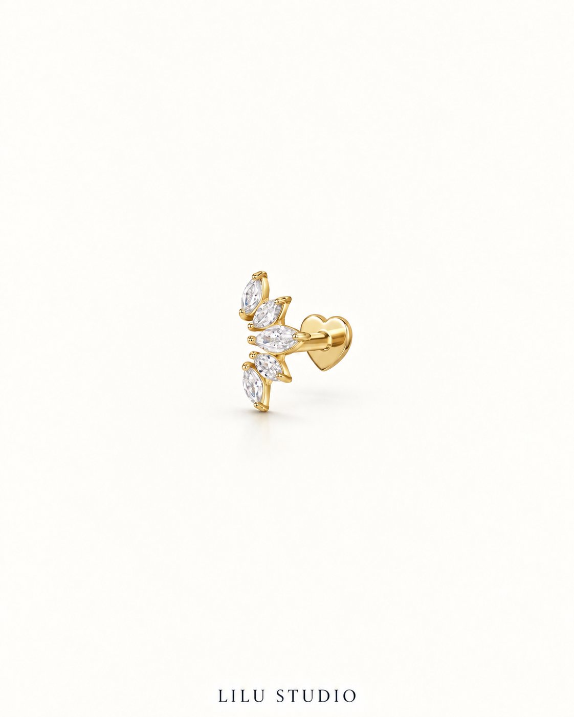 Piercing ørering marquise med zirkoner G23 titanium — Ayda – forgyldt, packshot