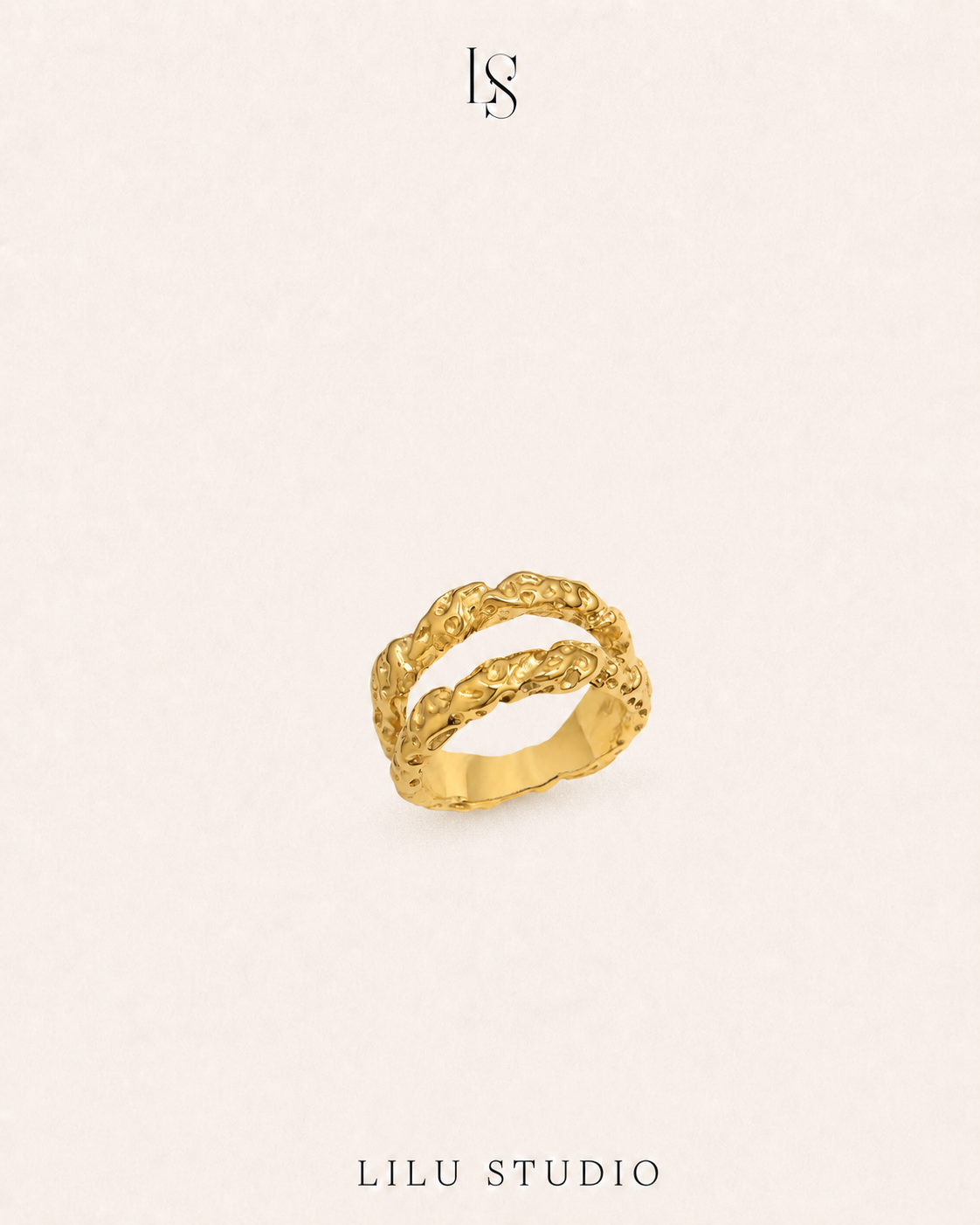 Ring dobbelt hamret molten forgyldt – Cleo Double
