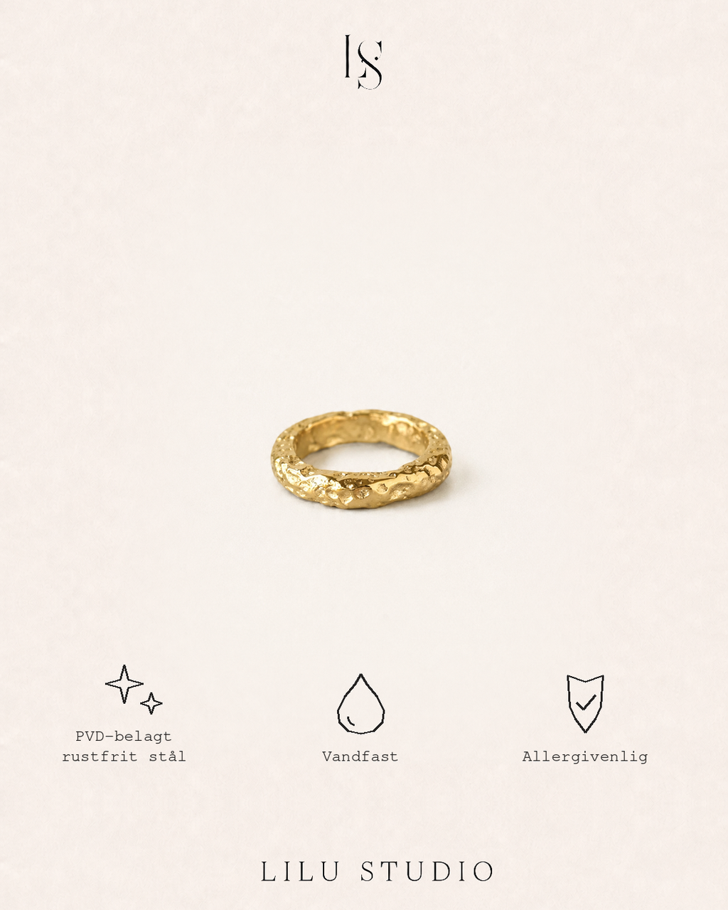 Ring hamret molten forgyldt – Cleo