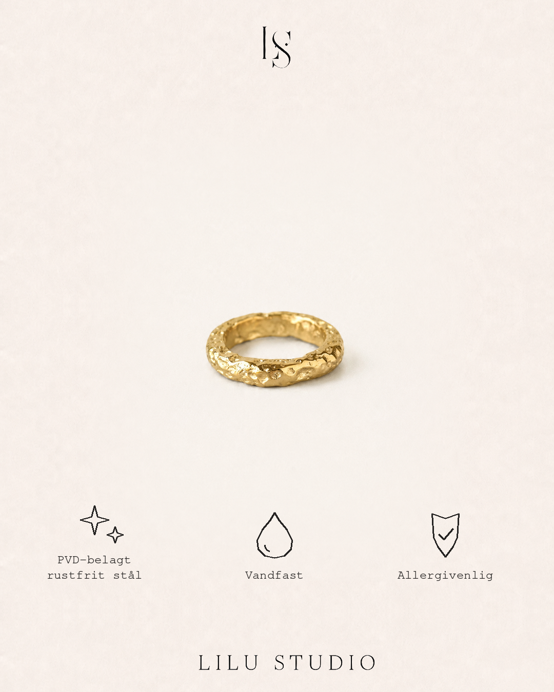 Ring hamret molten forgyldt – Cleo