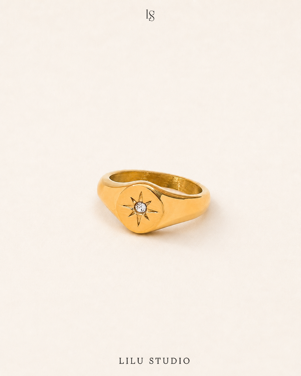 Ring signet med zirkon forgyldt – Helia
