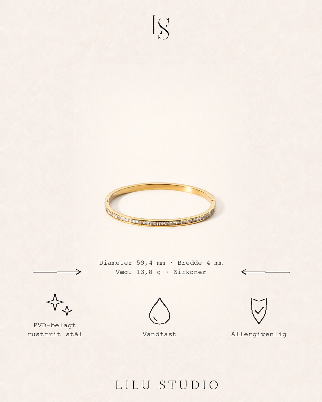Bangle armbånd med zirkoner – Juno