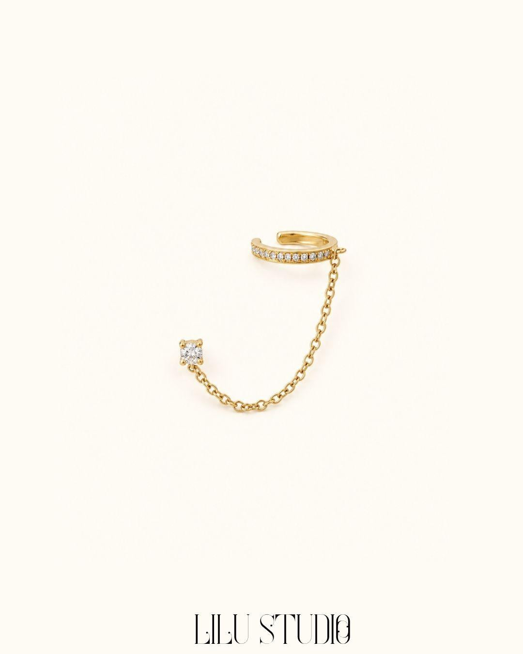 Ear cuff med kæde og zirkonstik Ivy