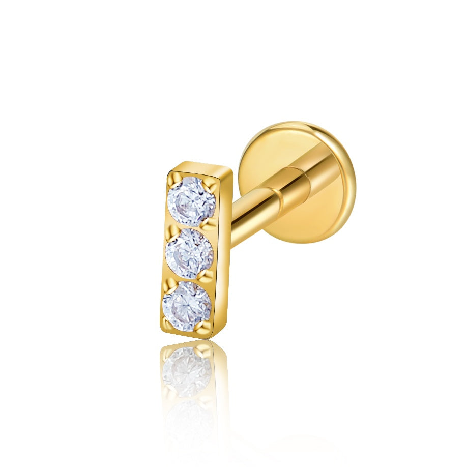 Lux trestens-bar piercing med flat back i guld