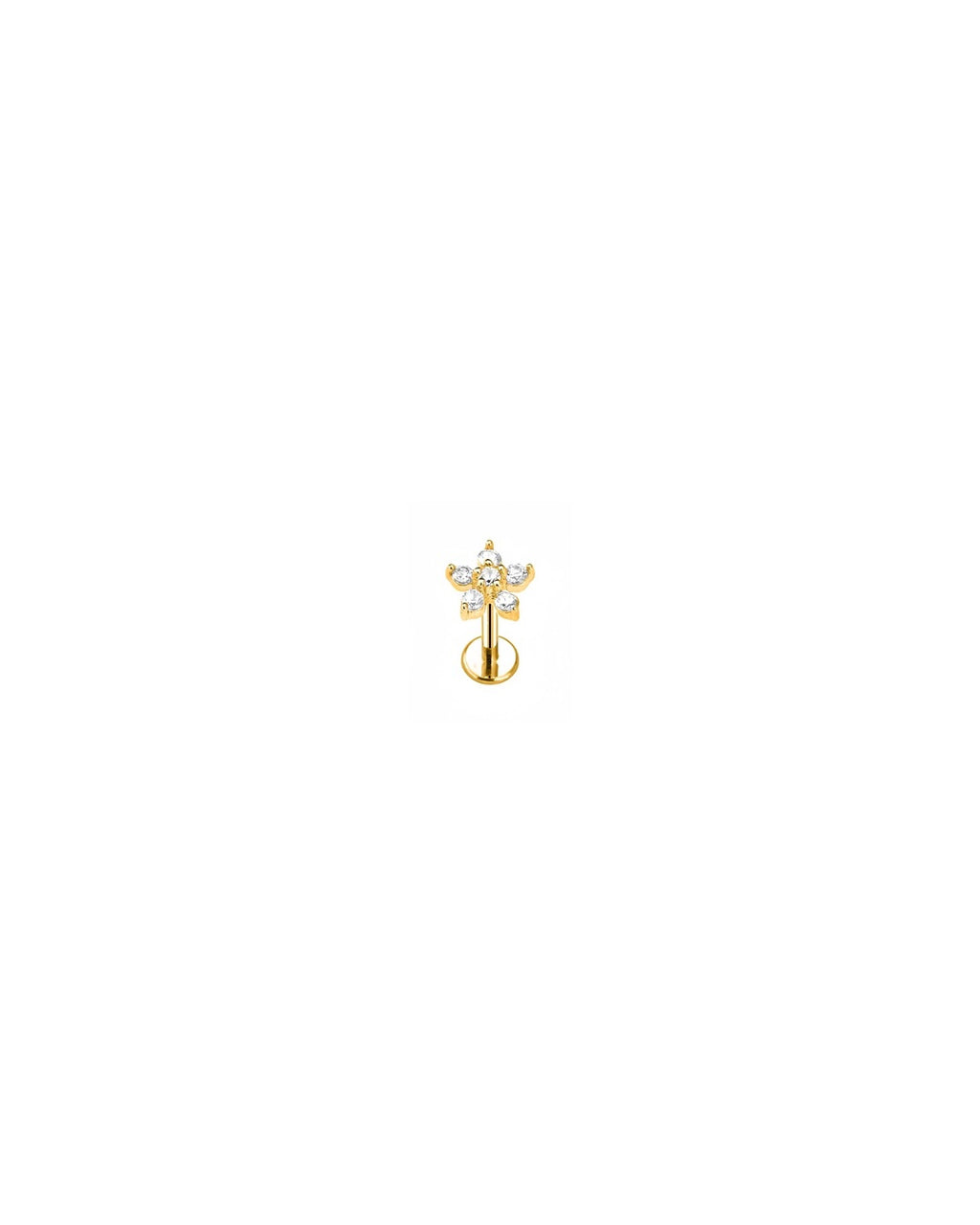 Mila blomsterpiercing med flat back i guld G23 titanium