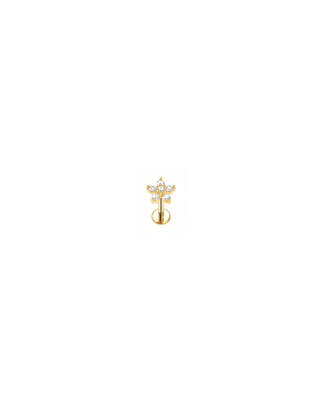Mila blomsterpiercing med flat back i guld G23 titanium