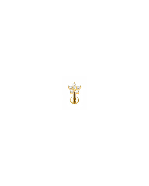 Mila blomsterpiercing med flat back i guld G23 titanium