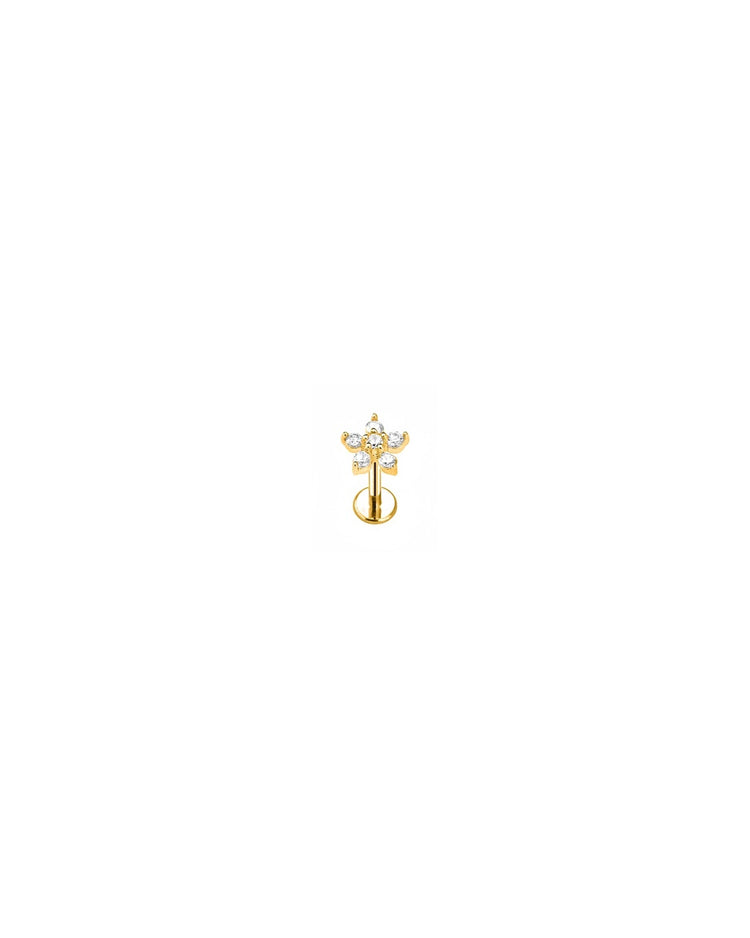 Mila blomsterpiercing med flat back i guld G23 titanium