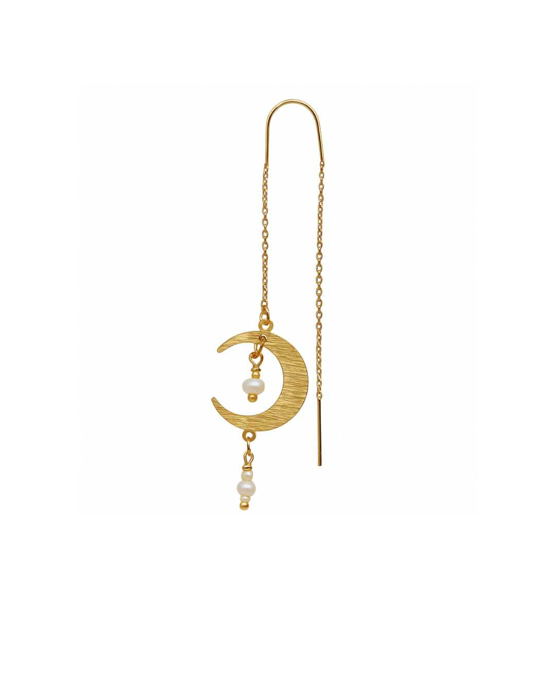 Serena forgyldt ørering med ferskvandsperler og måne