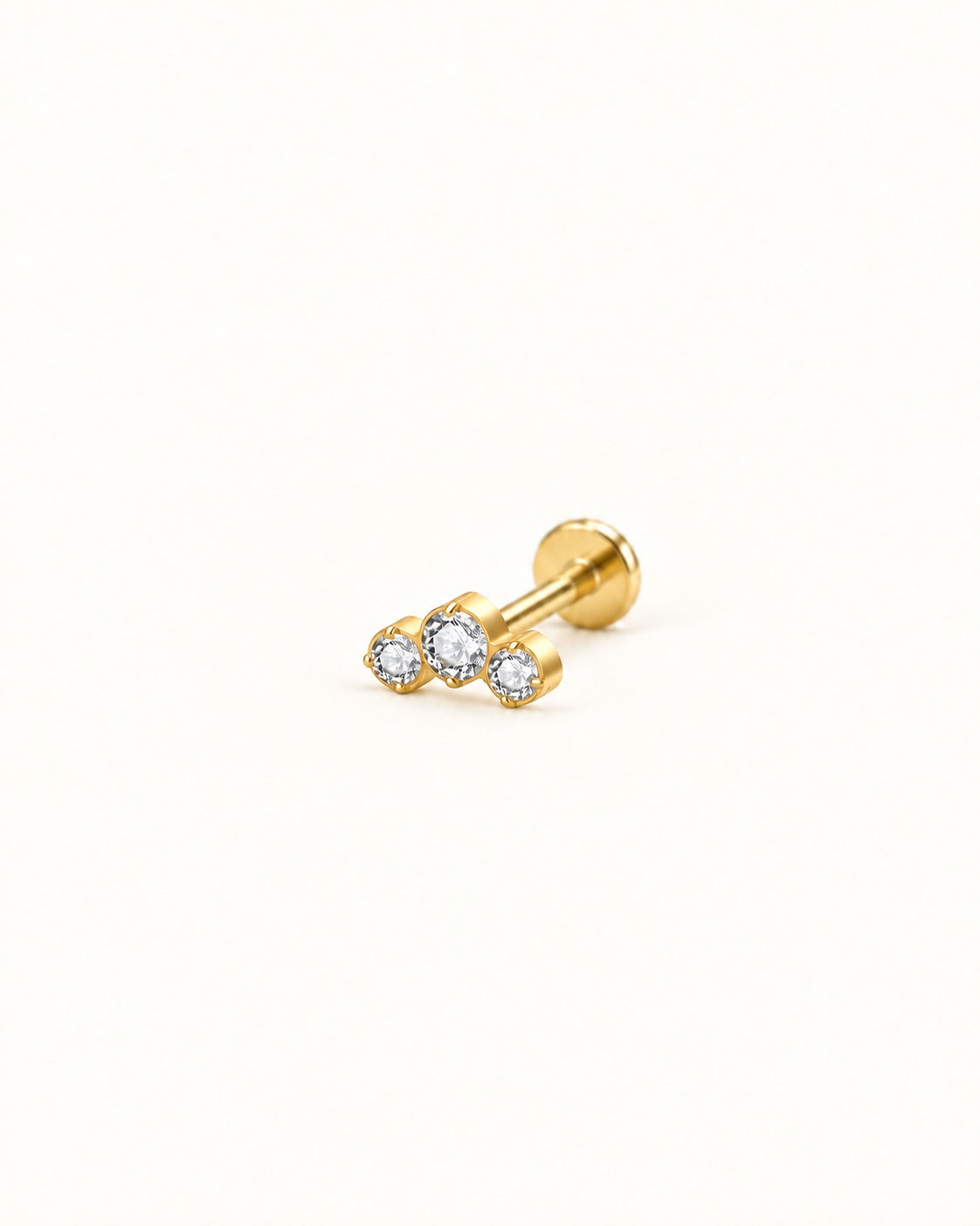 Orion piercing med tre runde zirkoner og flat back