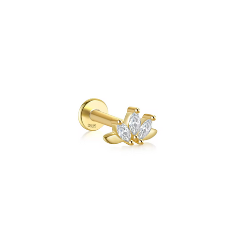 Lotus blomst guldbelagt piercing ørering med flatback – Lilu Studio