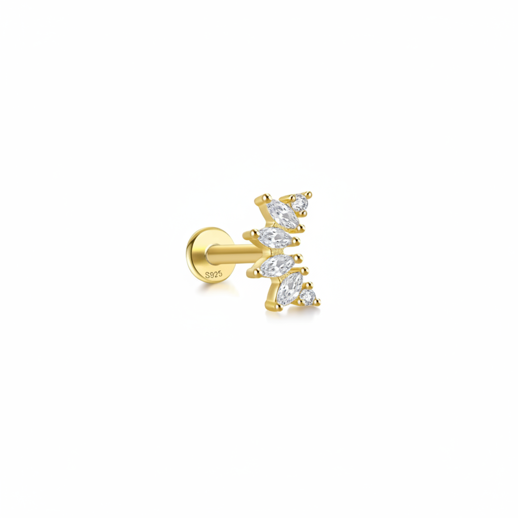 Stjerne buet guldbelagt piercing ørering med flatback – Lilu Studio