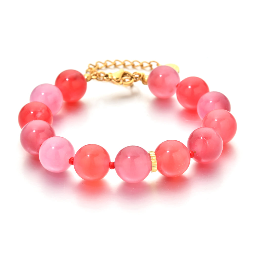 Armbånd med runde natursten i rosa — Rio