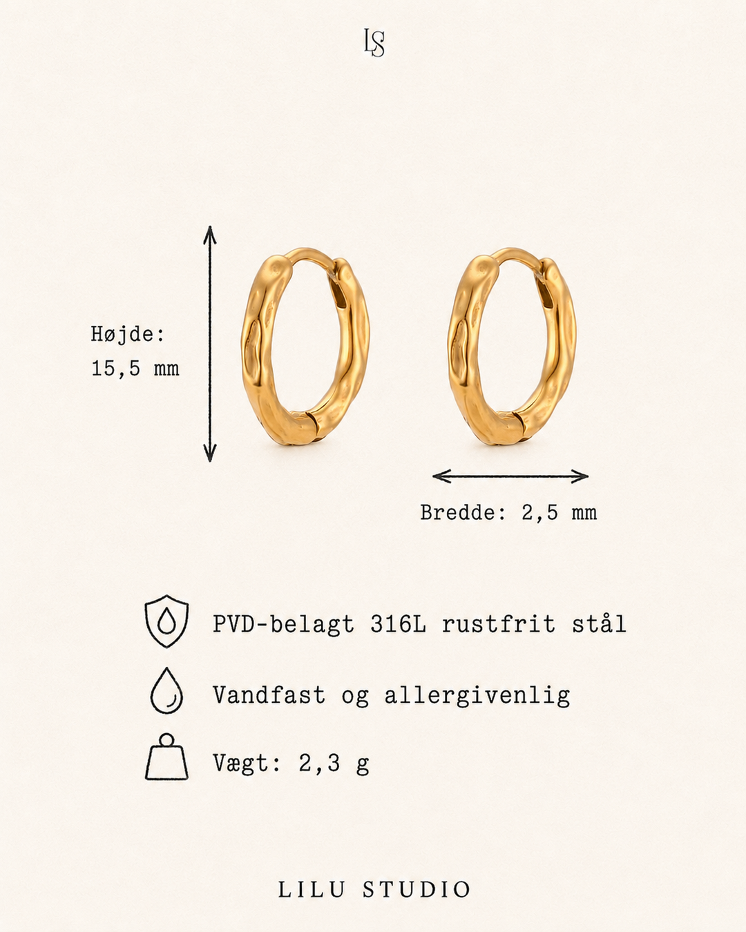 Øreringe hoops molten mini – Runa – specifikationer