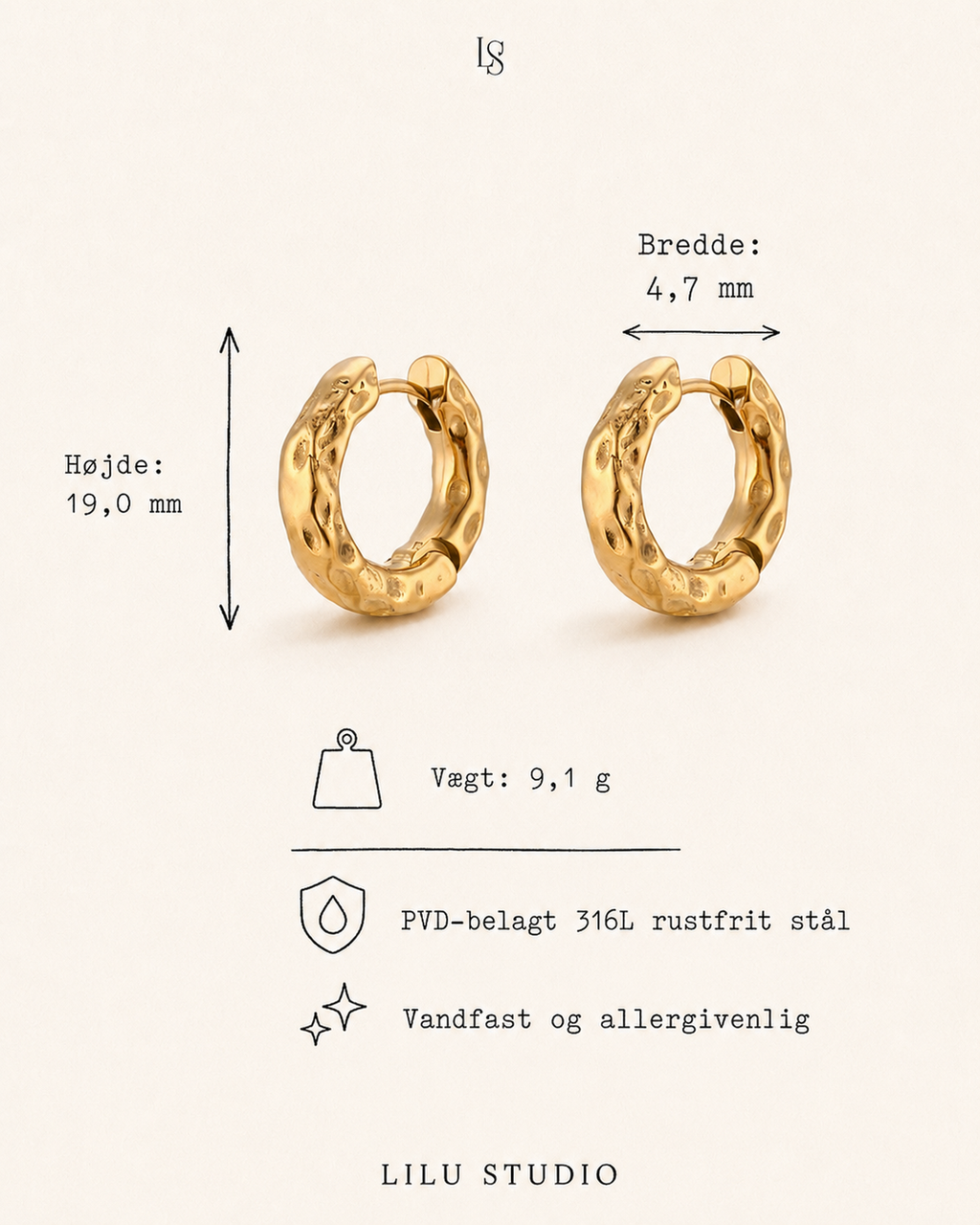 Øreringe hoops molten huggies – Runa – specifikationer