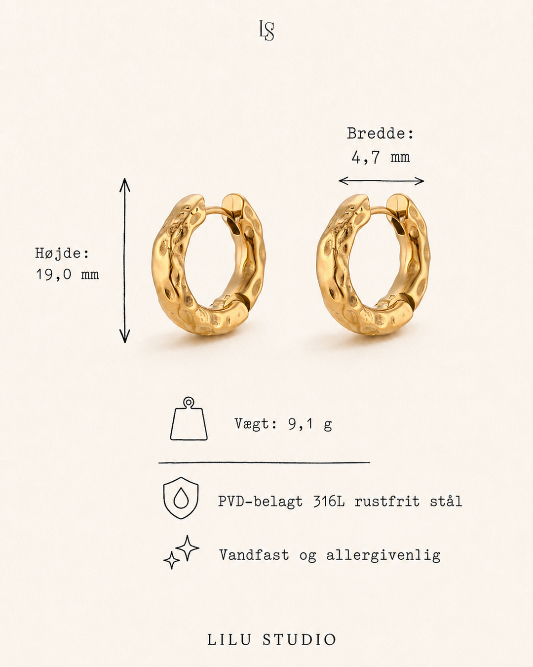 Øreringe hoops molten huggies – Runa – specifikationer
