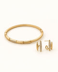 Smykkesæt med bangle armbånd og ørestikkere med zirkoner, forgyldt — Vega + Signe