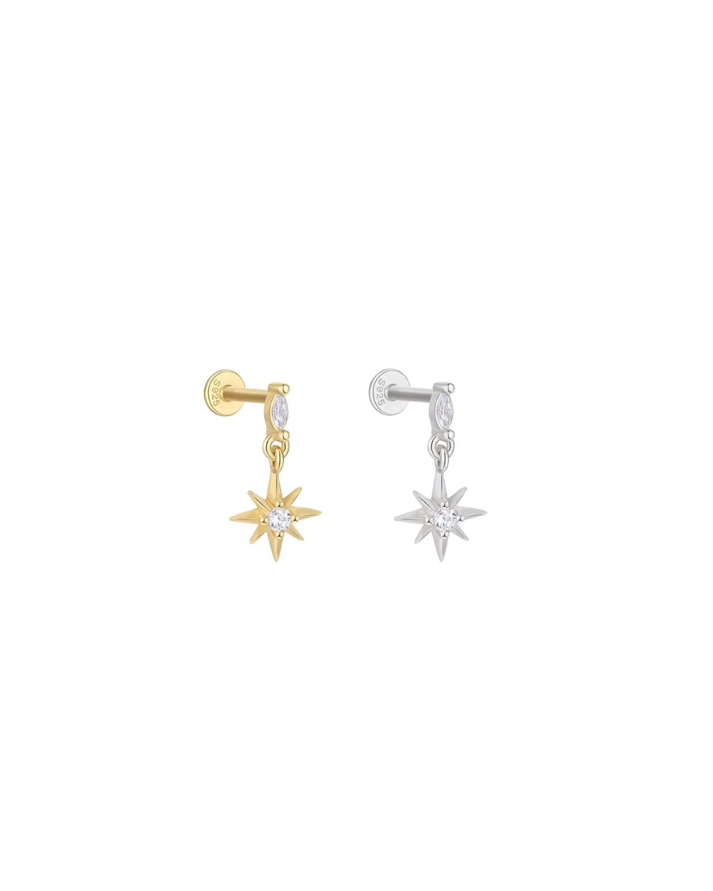 Ani guldbelagt stjerne piercing ørering med flatback – Lilu Studio