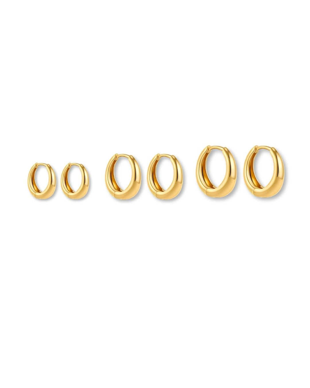 Sunny mini hoops i guldbelagt stål — oversigt med målinger 11mm, 14mm og 16mm
