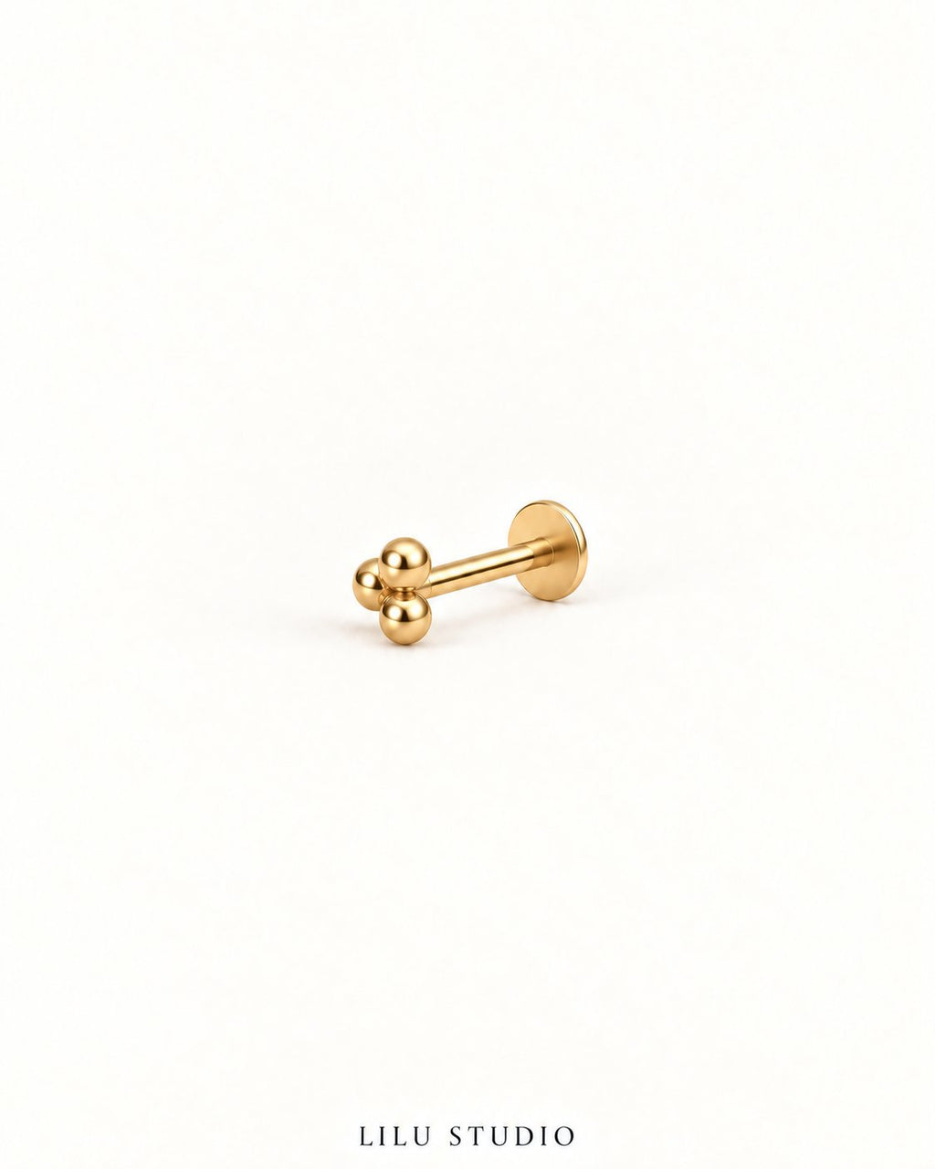 Piercing ørering med 3 små kugler flatback push pin petit — Trinity – forgyldt, packshot