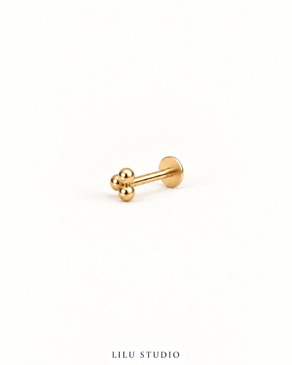 Piercing ørering med 3 små kugler flatback push pin petit — Trinity – forgyldt, packshot